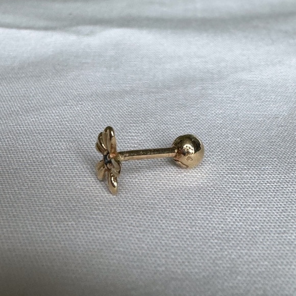 14KYG Cartilage Single Blue CZ Diamond Stud Earring - Picture 6 of 8